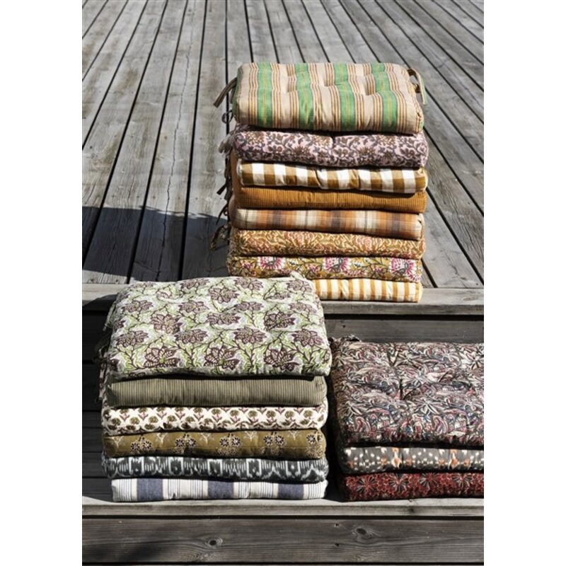 Madam Stoltz-collectie Printed cotton chair pad Grey, sand, old rose, dusty blue