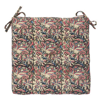 Madam Stoltz Printed cotton chair pad Grey, sand, old rose, dusty blue