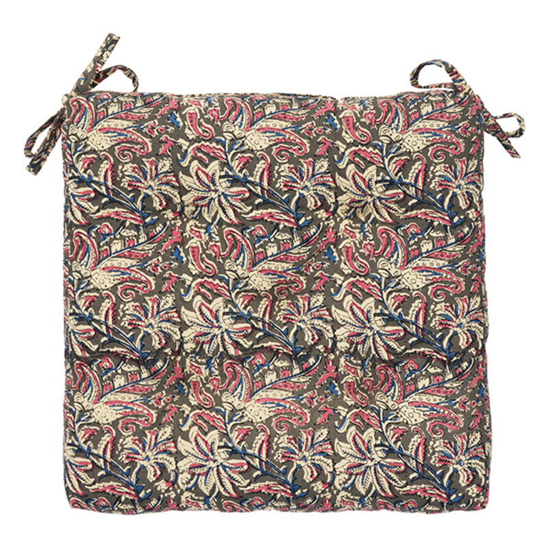 Madam Stoltz-collectie Printed cotton chair pad Grey, sand, old rose, dusty blue