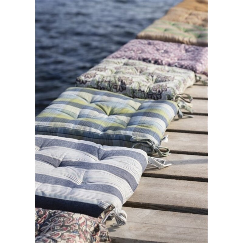 Madam Stoltz-collectie Stoel matraskussen met strepen Blauw, wit, grijs