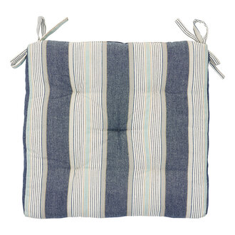 Madam Stoltz Stoel matraskussen met strepen Blauw, wit, grijs