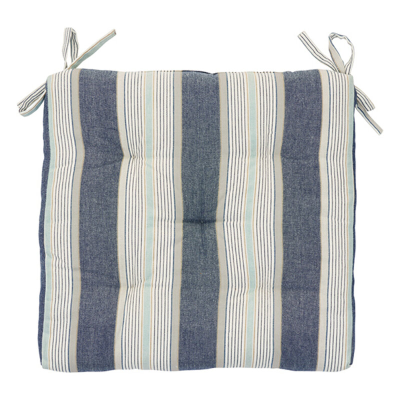 Madam Stoltz-collectie Stoel matraskussen met strepen Blauw, wit, grijs