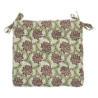 Madam Stoltz Printed cotton chair pad Brown, green, off white
