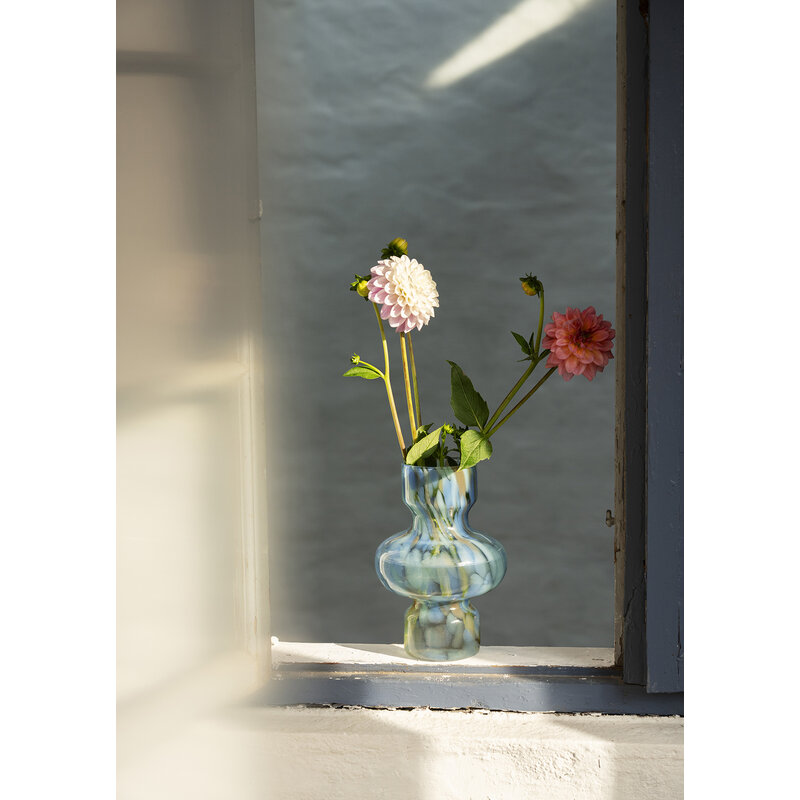 Madam Stoltz-collectie Glazen vaas met stippen Blauw, aqua, taupe, helder