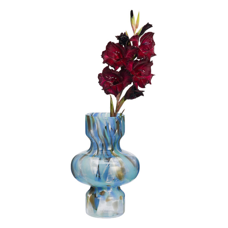 Madam Stoltz-collectie Glazen vaas met stippen Blauw, aqua, taupe, helder