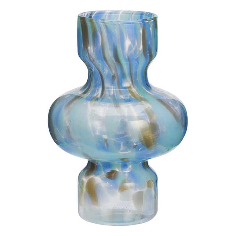 Madam Stoltz-collectie Glazen vaas met stippen Blauw, aqua, taupe, helder