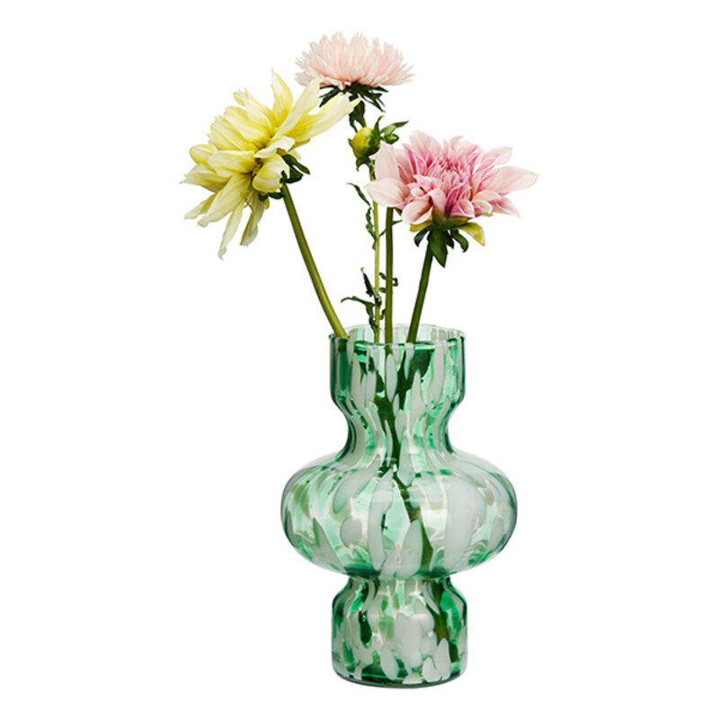 Madam Stoltz-collectie Glazen vaas met stippen Groen, wit, helder