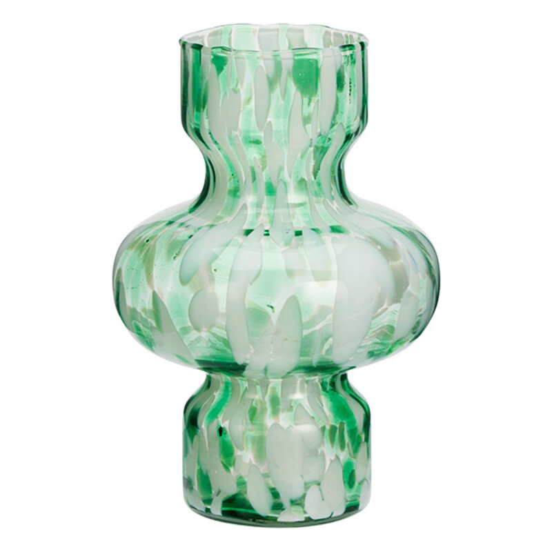 Madam Stoltz-collectie Glazen vaas met stippen Groen, wit, helder