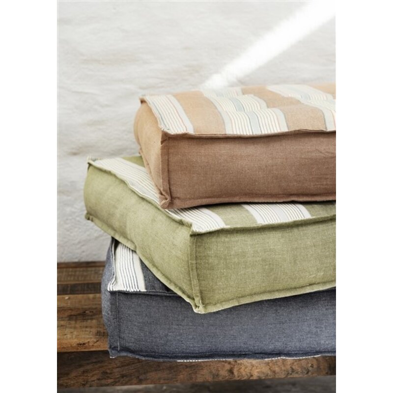 Madam Stoltz-collectie Gestreept matraskussen Groen, wit, lichtblauw, grijs