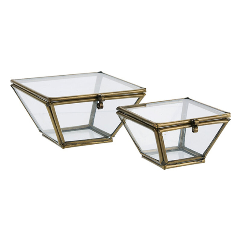 Madam Stoltz-collectie Glazen doosjes Transparant, antiek messing