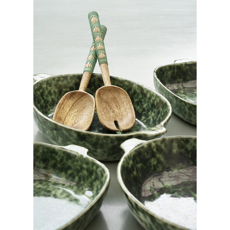Madam Stoltz-collectie Houten saladeset met bamboe Naturel, groen