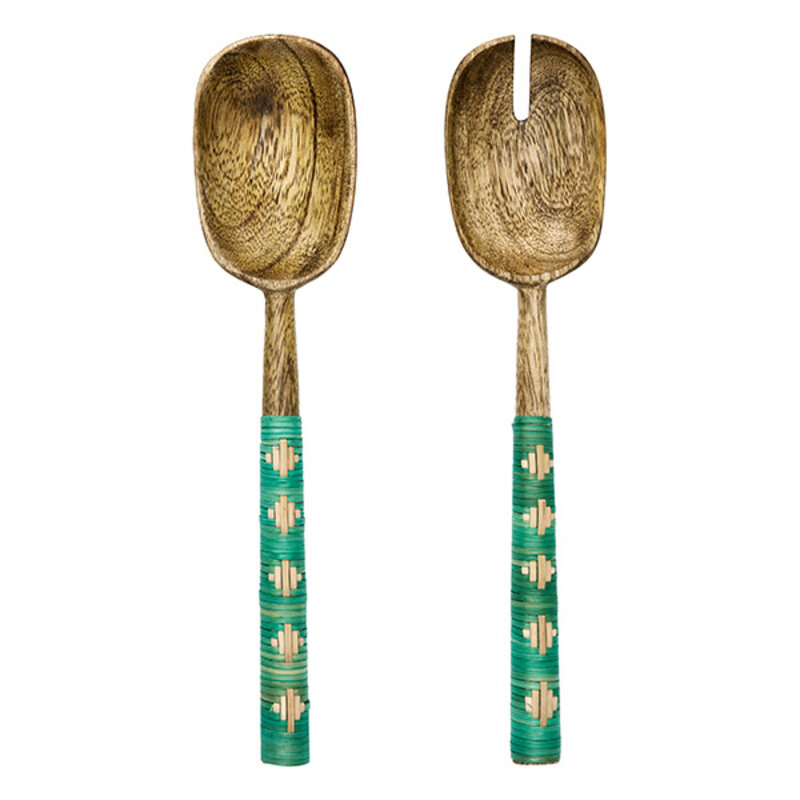 Madam Stoltz-collectie Houten saladeset met bamboe Naturel, groen