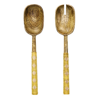 Madam Stoltz Houten saladeset met bamboe Naturel, geel