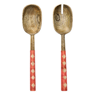 Madam Stoltz Wooden salad set w/ bamboo Natural, red