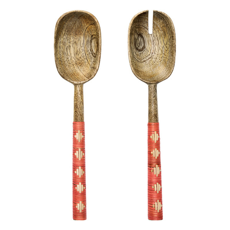 Madam Stoltz-collectie Houten saladeset met bamboe Naturel, rood