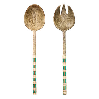 Madam Stoltz Wooden salad set w/ bamboo Natural, green