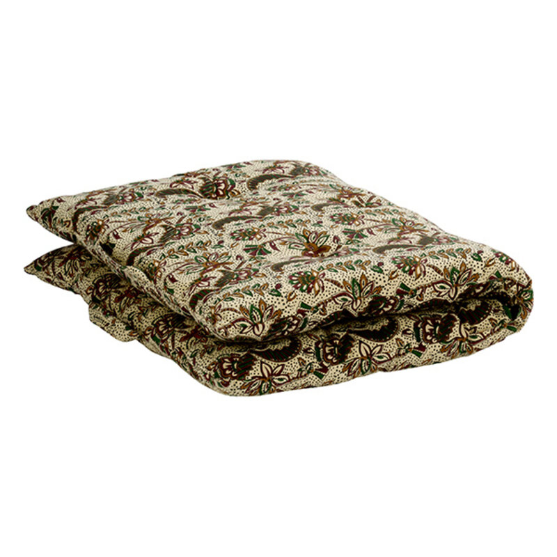 Madam Stoltz-collectie Printed cotton mattress Off white, green, chestnut, mustard