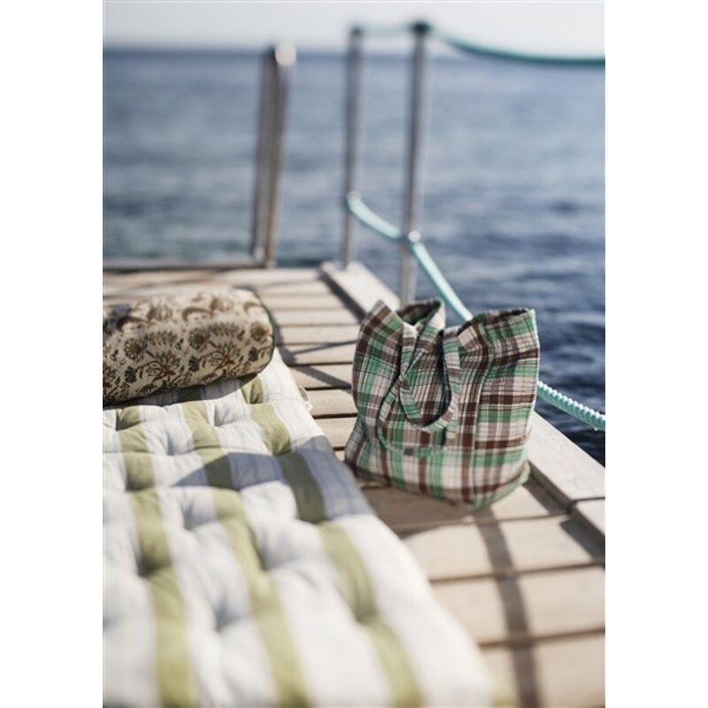 Madam Stoltz-collectie Gestreept katoenen matras Groen, wit, lichtblauw, grijs