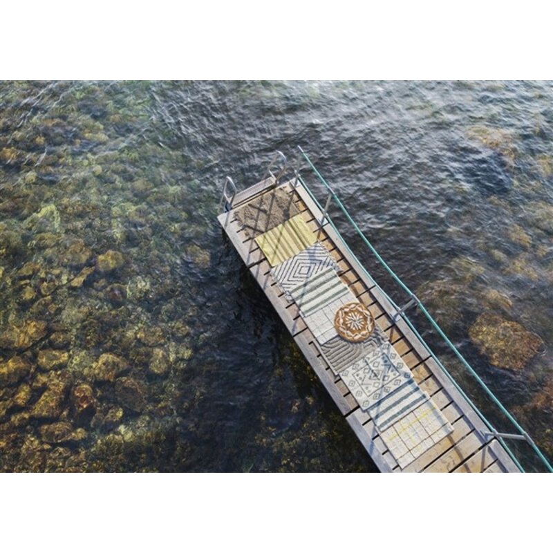 Madam Stoltz-collectie Gestreepte getufte badmat Groen, gebroken wit