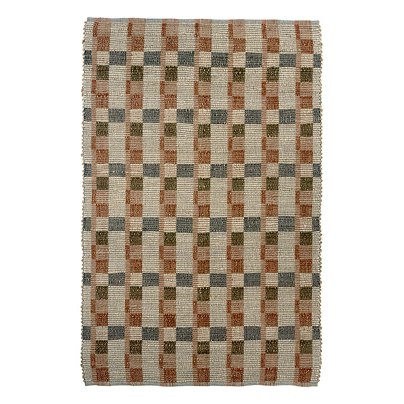 Madam Stoltz-collectie Handgeweven jute vloerkleed Wit, roestbruin, olijfgroen, donkerblauw, oudroze, naturel