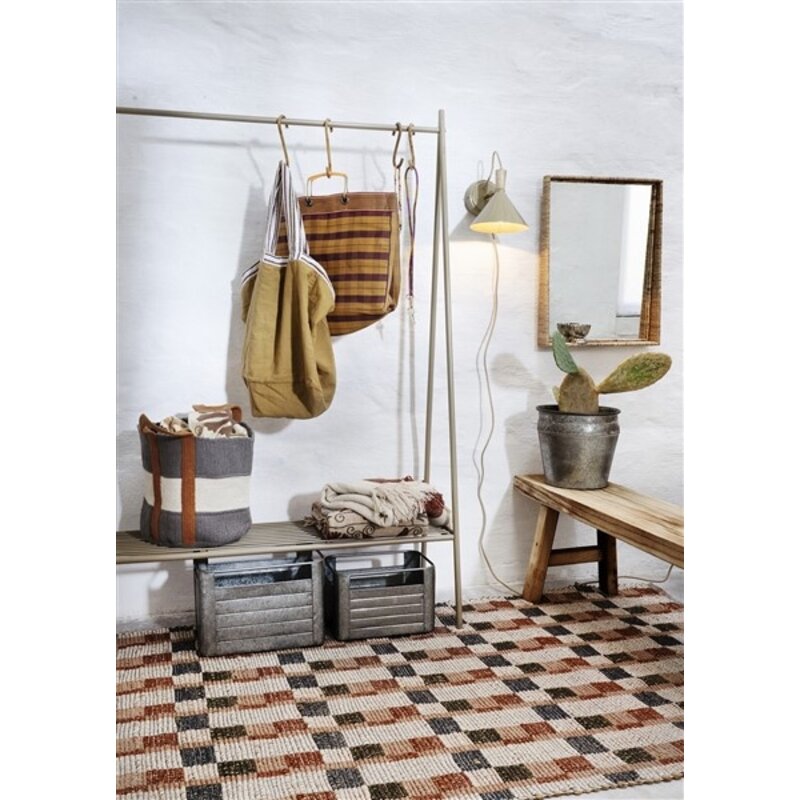 Madam Stoltz-collectie Handgeweven jute vloerkleed Wit, roestbruin, olijfgroen, donkerblauw, oudroze, naturel