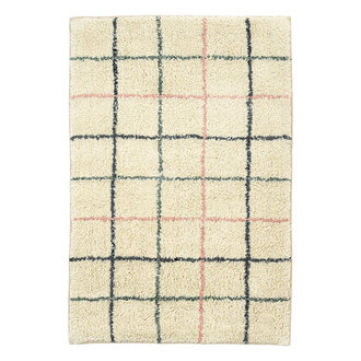 Madam Stoltz Geruite getufte badmat Gebroken wit, roze, lichtblauw, grijs