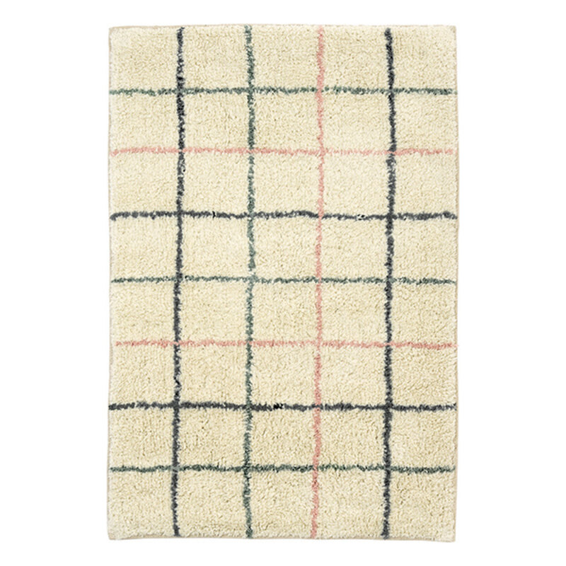 Madam Stoltz-collectie Geruite getufte badmat Gebroken wit, roze, lichtblauw, grijs