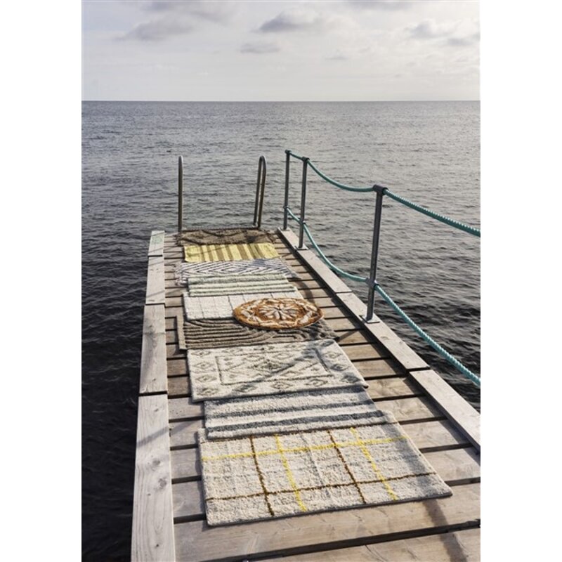 Madam Stoltz-collectie Geruite getufte badmat Gebroken wit, roze, lichtblauw, grijs