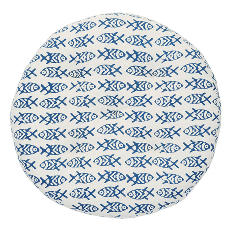 Madam Stoltz-collectie Ronde katoenen matraskussen Gebroken wit, blauw