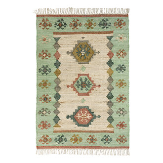 Madam Stoltz Handwoven jute rug Mint, off white, rust, curry, green