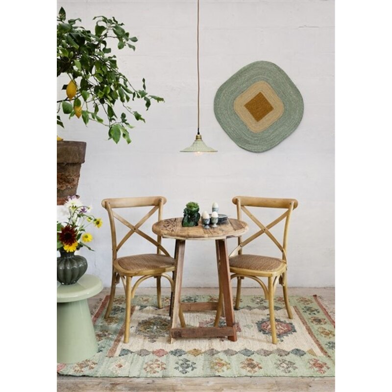 Madam Stoltz-collectie Handgeweven jute vloerkleed Muntgroen, gebroken wit, roestbruin, kerriegroen, groen