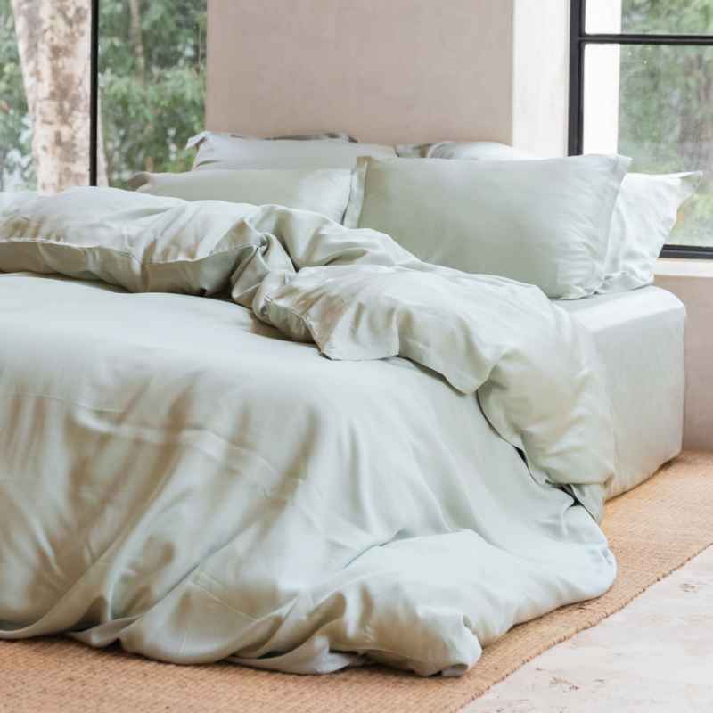 Coco & Cici-collectie  Tencel Sateen Dekbedovertrek 200 x 200 cm - 2 Persoons Beddengoed - Grijs Groen - Lyocell - Hypoallergeen & Extra Zacht - 2 Kussenslopen (60x70)