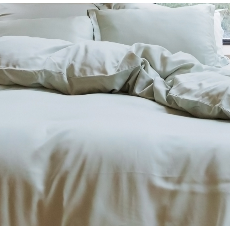 Coco & Cici Coco & Cici - Tencel Sateen Dekbedovertrek 200 x 200 cm - 2 Persoons Beddengoed - Grijs Groen - Lyocell - Hypoallergeen & Extra Zacht - 2 Kussenslopen (60x70)