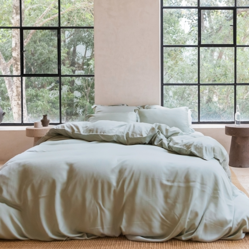 Coco & Cici  Tencel dekbedovertrek - tweepersoons - 200 x 220 - grijsgroen -  zacht luxe en duurzaam beddengoed | + 2 kussenslopen 60x70