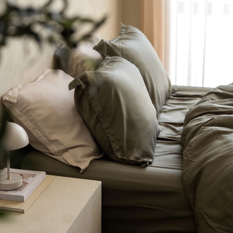 Coco & Cici  TENCEL Twill Dekbedovertrek Olijfgroen | + 2 kussenslopen 60x70
