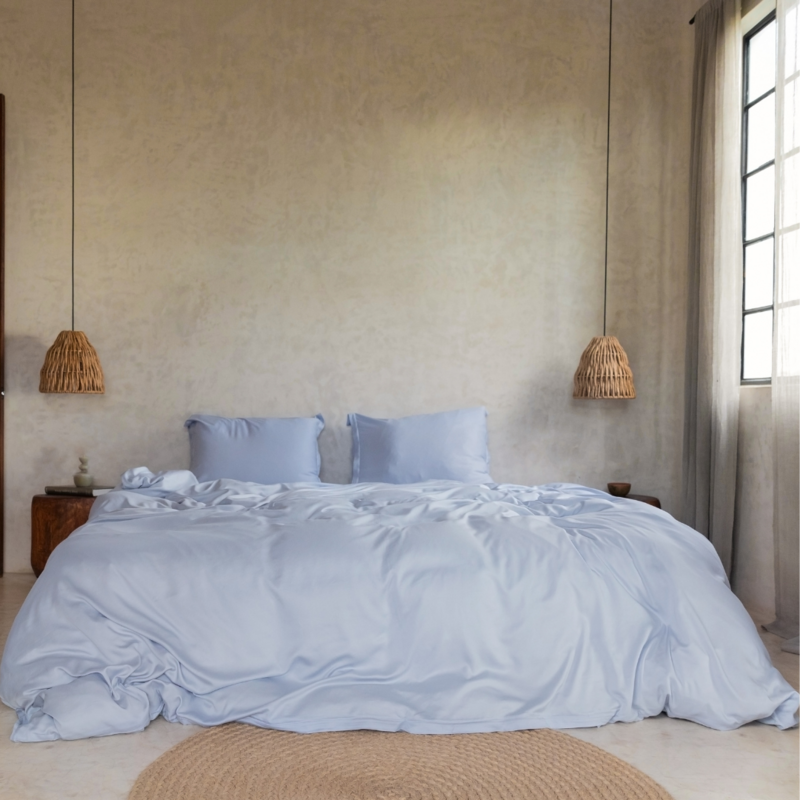 Coco & Cici  Tencel Twill Dekbedovertrek 200 x 220 cm - 2 Persoons Beddengoed - Lichtblauw - Lyocell - Ritssluiting & Extra Zacht - 2 Kussenslopen (60x70)