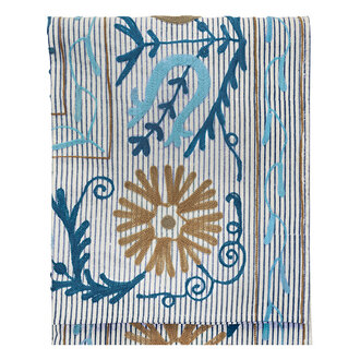 Madam Stoltz Suzani geborduurde katoenen plaid Blauw grijsbeige zand gebroken wit