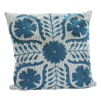 Madam Stoltz Suzani geborduurde kussenhoes Blauw gebroken wit