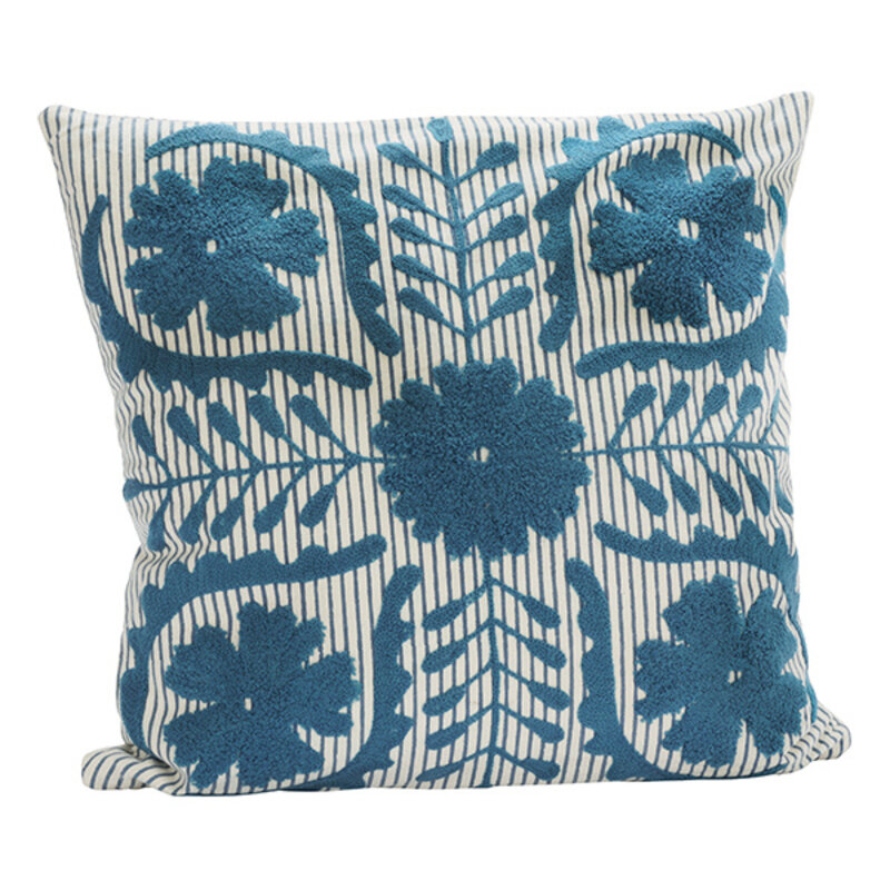 Madam Stoltz-collectie Suzani geborduurde kussenhoes Blauw gebroken wit