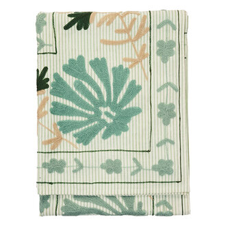 Madam Stoltz Suzani geborduurde katoenen plaid Stoffig aqua beige groen gebroken wit