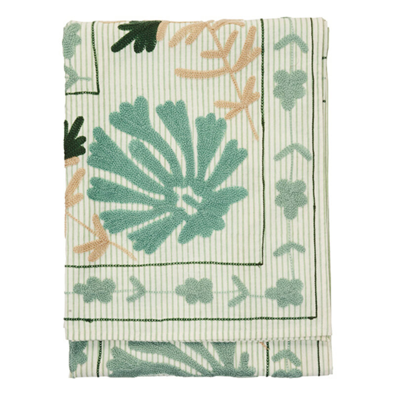 Madam Stoltz-collectie Suzani geborduurde katoenen plaid Stoffig aqua beige groen gebroken wit