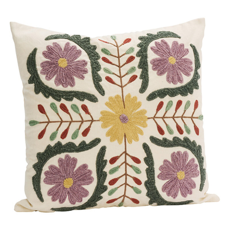 Madam Stoltz-collectie Suzani embroidered cushion cover Purple, yellow, green, rust, off white