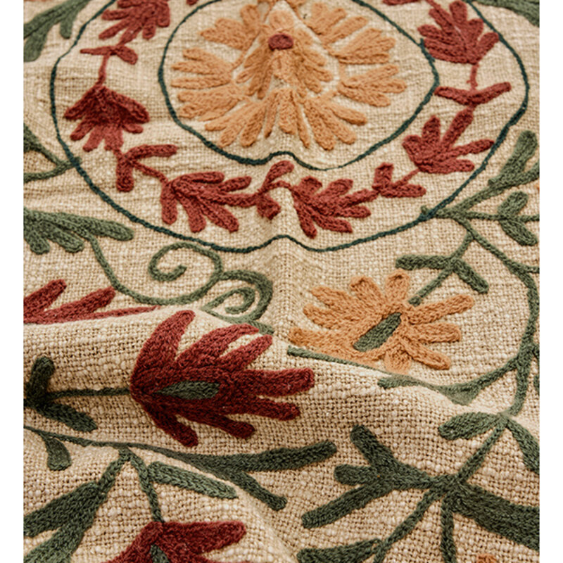 Madam Stoltz-collectie Suzani geborduurde plaid Zand robijnrood petrol meloen