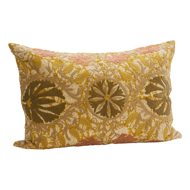 Madam Stoltz-collectie Suzani embroidered cushion cover Mustard, khaki, sandstone, beige