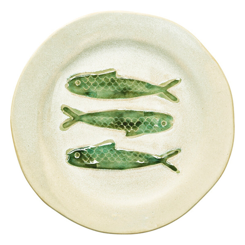 Madam Stoltz-collectie Aardewerk lunchbord gebroken wit groen