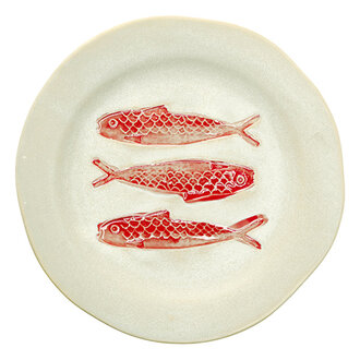 Madam Stoltz Stoneware lunch plate Off white, red