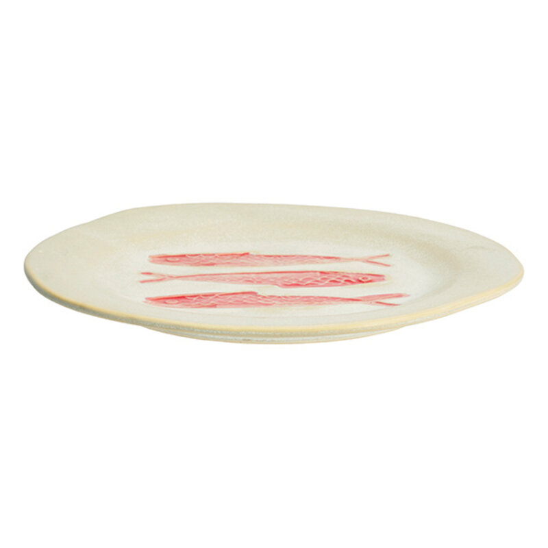 Madam Stoltz-collectie Aardewerk lunchbord gebroken wit rood