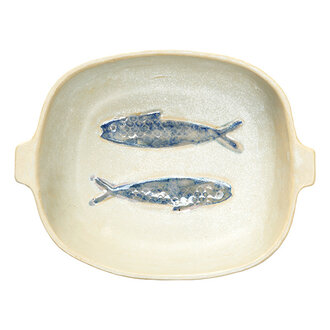 Madam Stoltz Aardewerk ovenschaal gebroken wit blauw