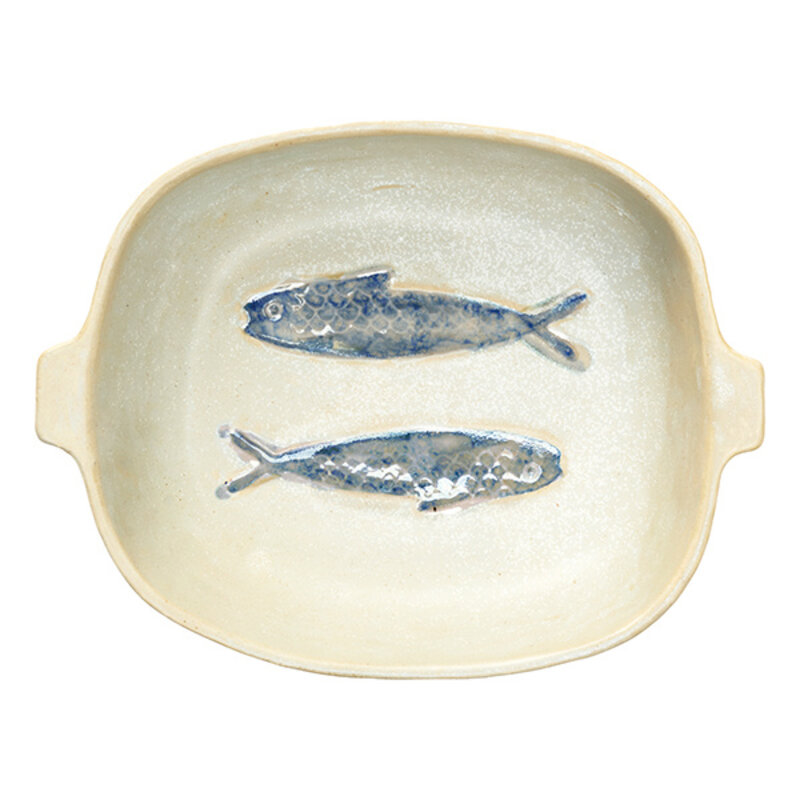 Madam Stoltz-collectie Aardewerk ovenschaal gebroken wit blauw