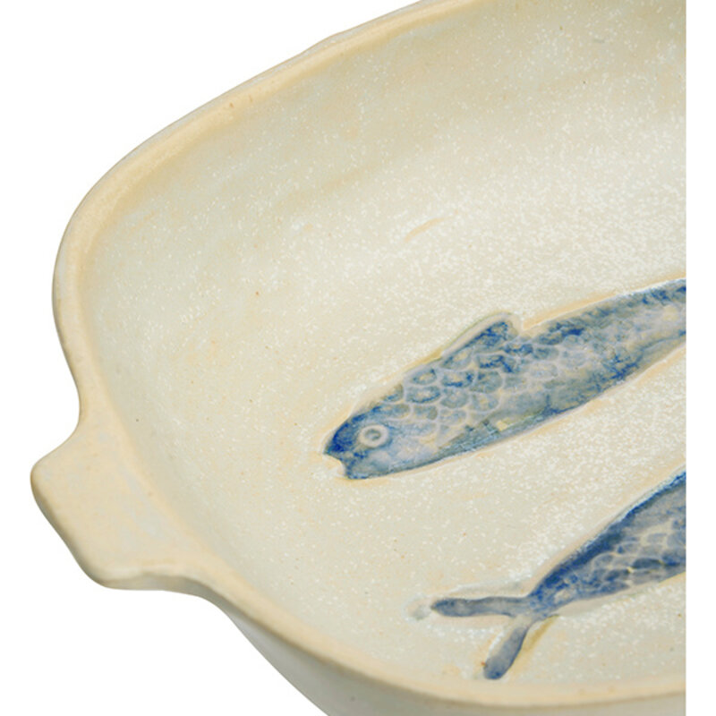 Madam Stoltz-collectie Aardewerk ovenschaal gebroken wit blauw